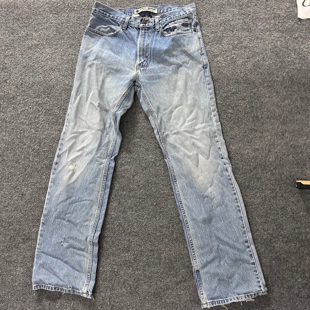 Harley Davidson Jeans Mens Size 33x34 Light Wash Distressed Straight Leg Denim